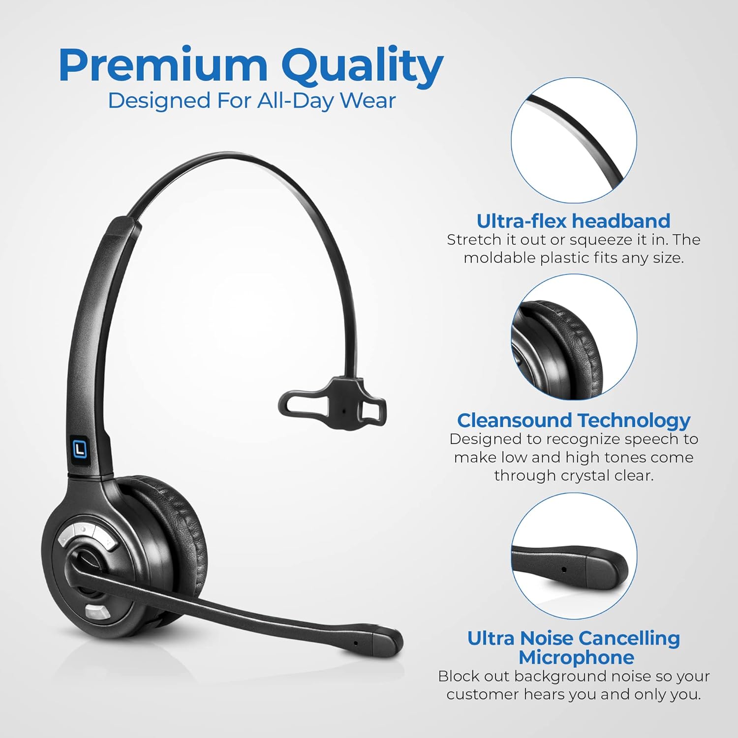 Leitner LH370 – Wireless DECT Office Headset with Bluetooth for Desk Phone, Computer and Bluetooth Device – Works with 99% of Landline Phones, PCs, and Cell Phones (USB, Phone Jack, and Bluetooth)