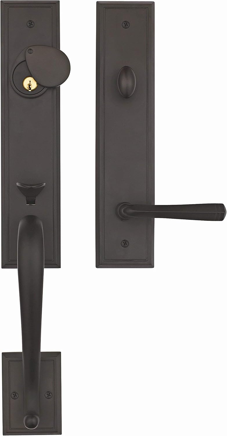 Rockwell Security Premium Solid Brass Diamond Lever Entry Door Handle Set Antique Black Finish Fits 1-3/4 Inch Thick Door