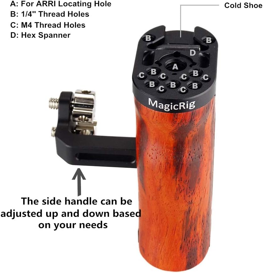 MAGICRIG Universal Adjustable Side Wooden Handle Grip for A7RIII A7III BMPCC 4K BMPCC 6K Camera Cage Pack of 2