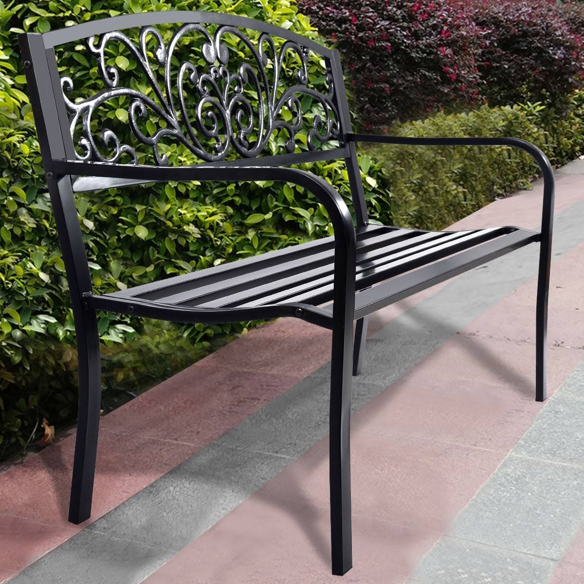 50x22 Patio Park Steel Frame Cast Iron Backrest Bench Porch Chair