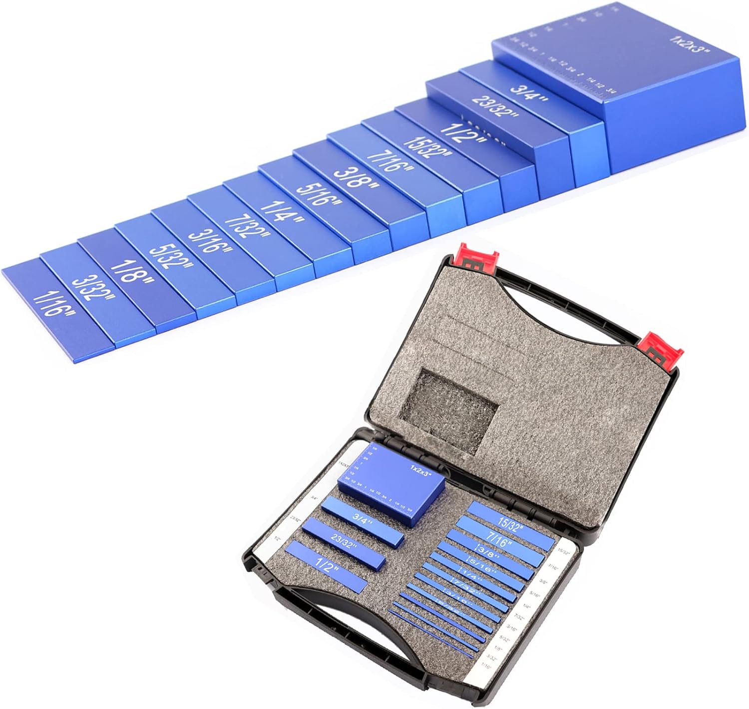 Wilkblck Setup Block Height Gauge Set - 15 Pcs Precision Aluminum Router Table Set Up Bars - Table Saw Accessories Tools - Gift Choice for Carpenter, Construction, Woodworking, DIY Handyman - Blue Pack of 2