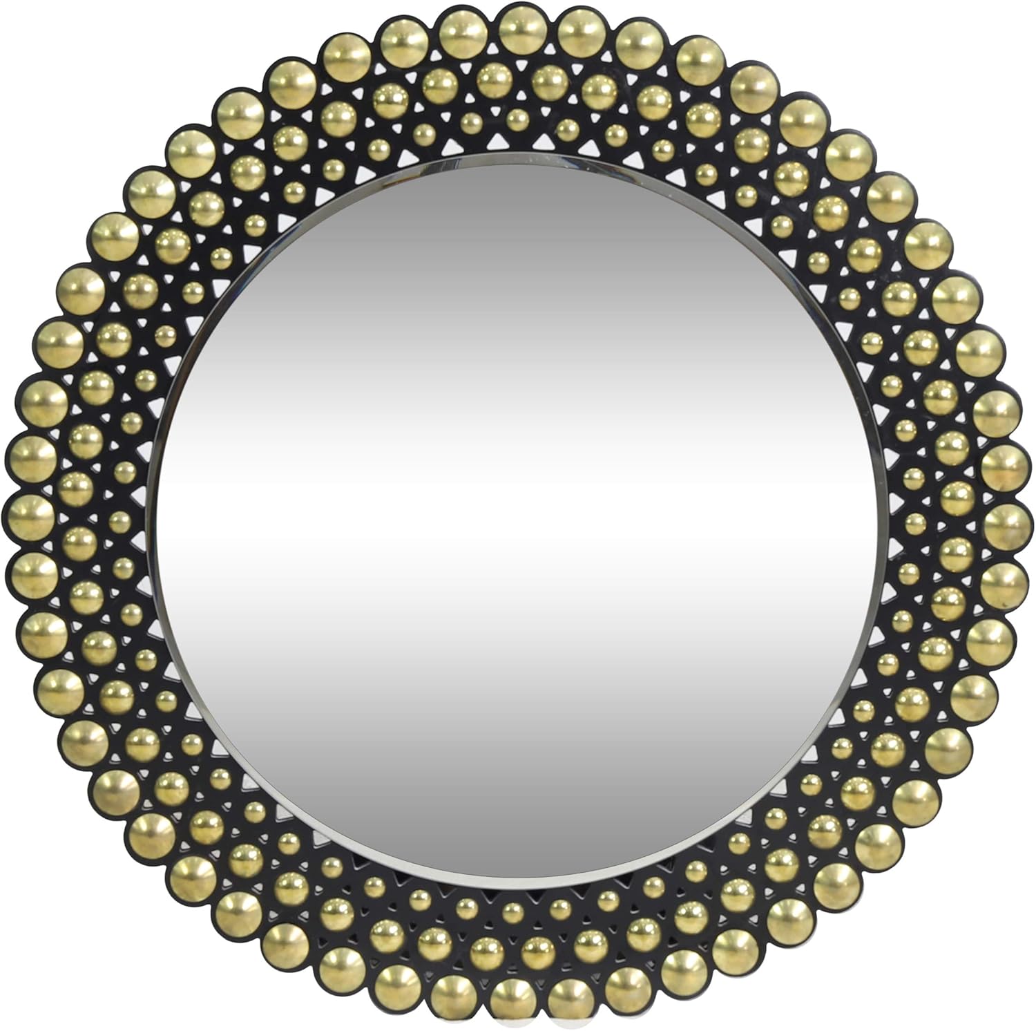 Karen Contemporary Studded Round Wall Mirror, Bronze and Black