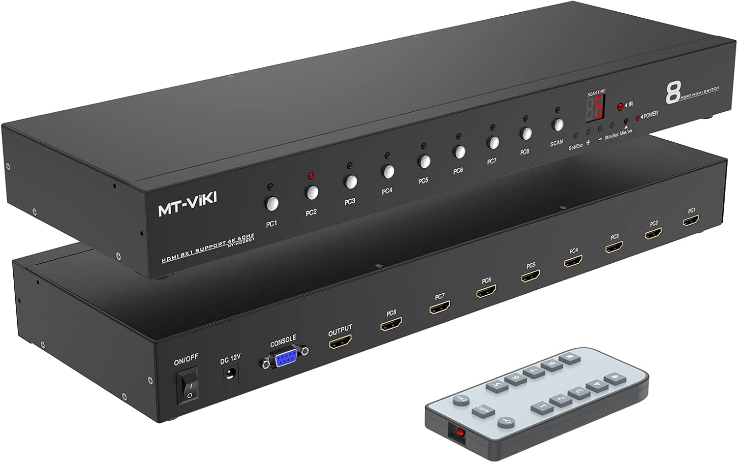 MT-VIKI 8 Ports HDMI Switch 8x1 4K@60Hz (4:4:4) HDCP2.2 + Rack-Ears+RS232 +Auto Swtich, Auto Scan (8 in 1 Out)