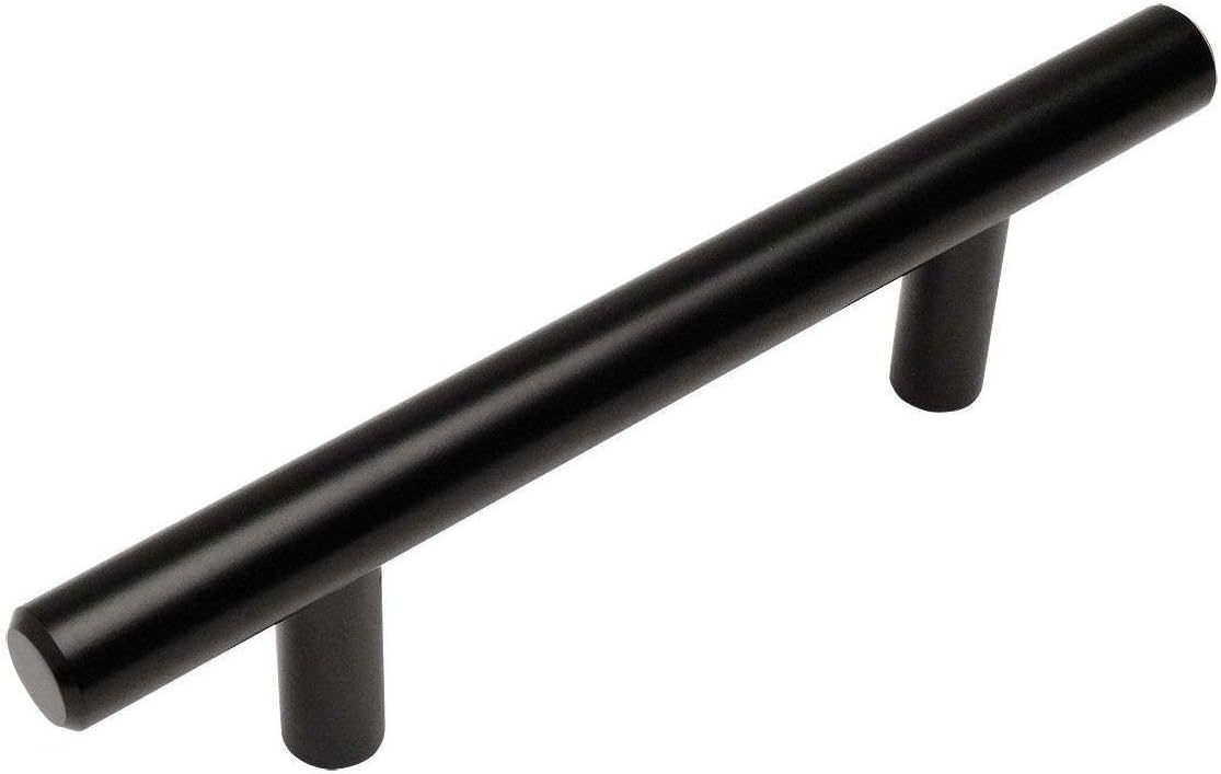 25 Pack - Cosmas 305-030FB Flat Black Cabinet Hardware Euro Style Bar Handle Pull - 3