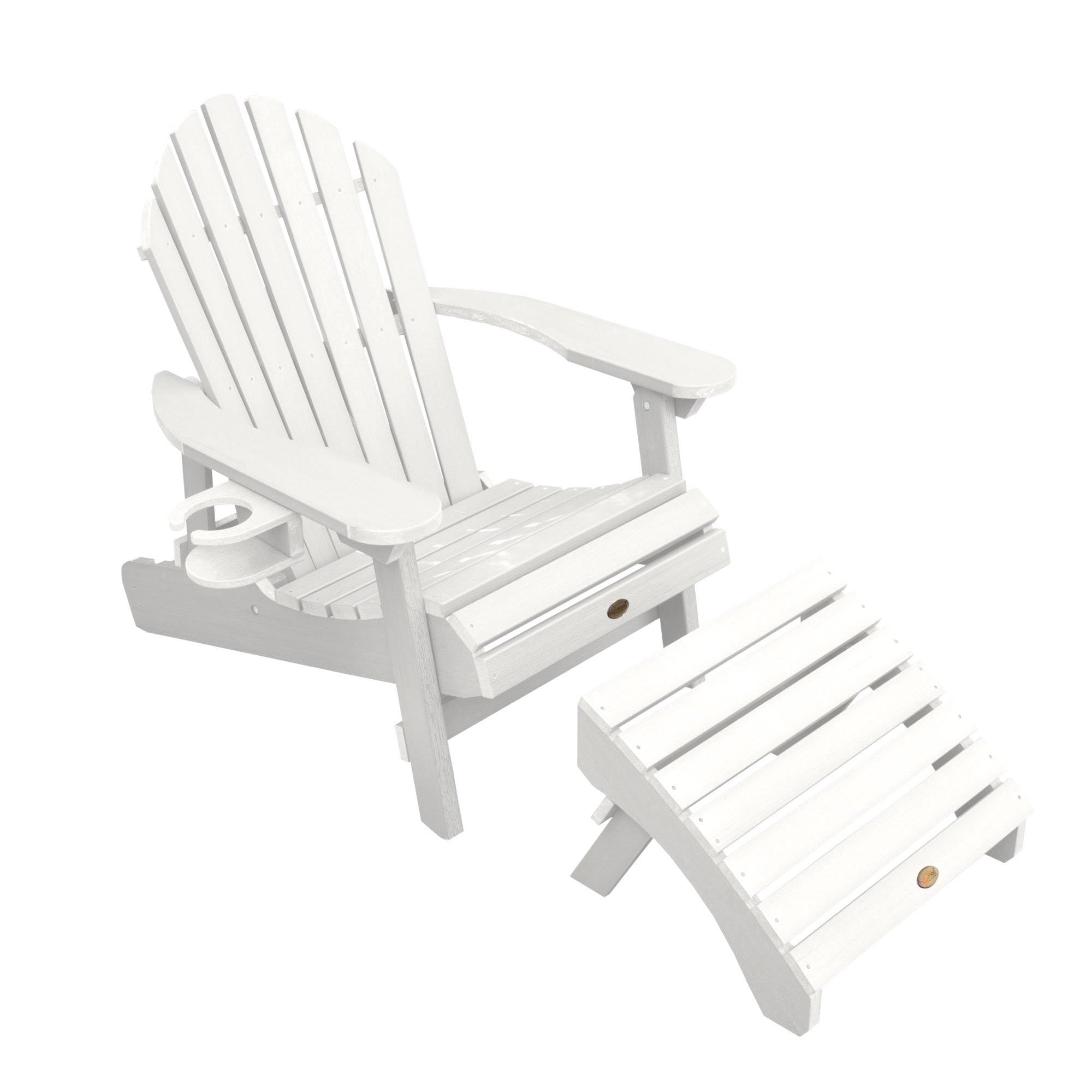 Highwood AD-KITCHL5-WHE Hamilton Folding/Reclining Adirondack Chair with Ottoman and Cup Holder, White