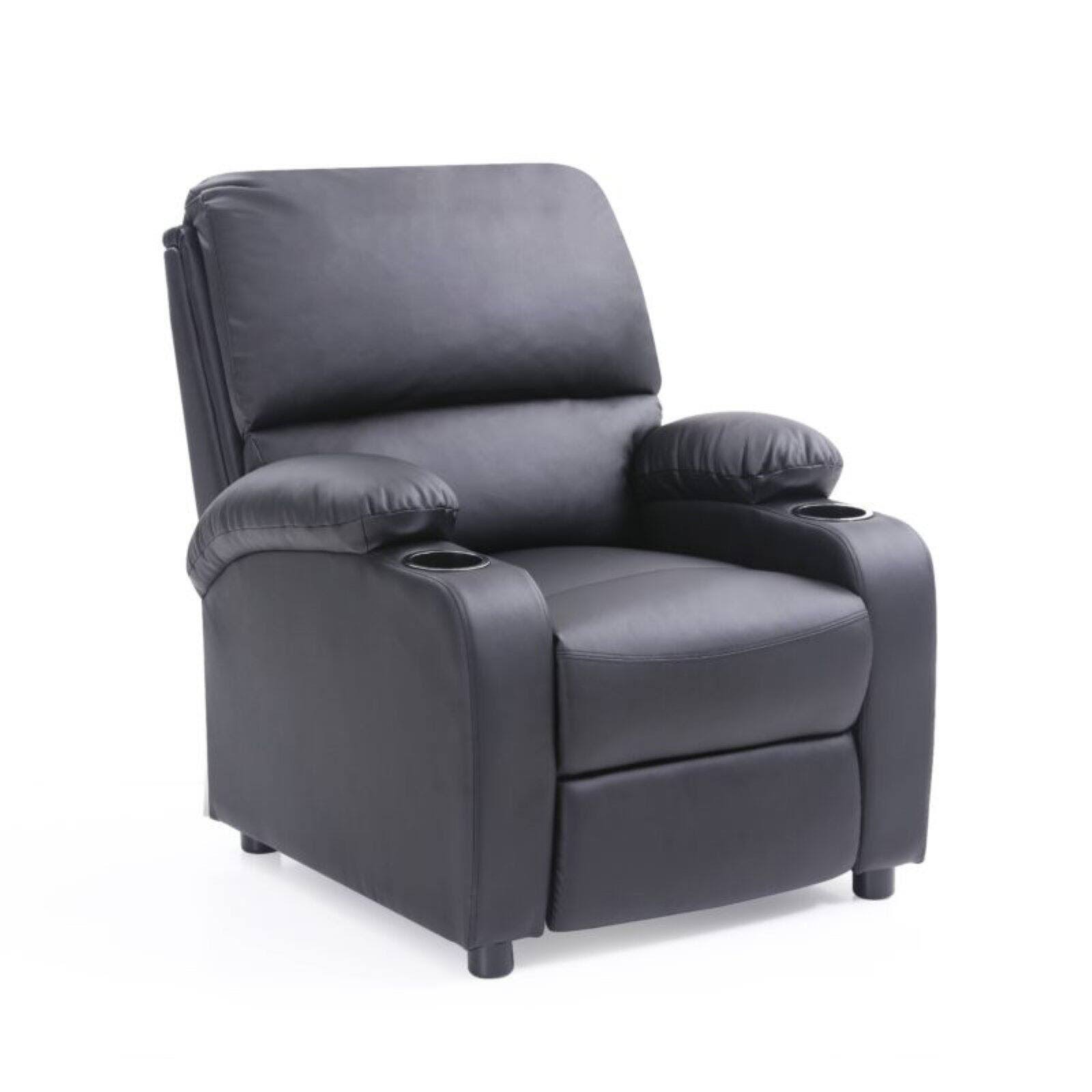 Recliner with 2 Cup Holders in Black - Hodedah
