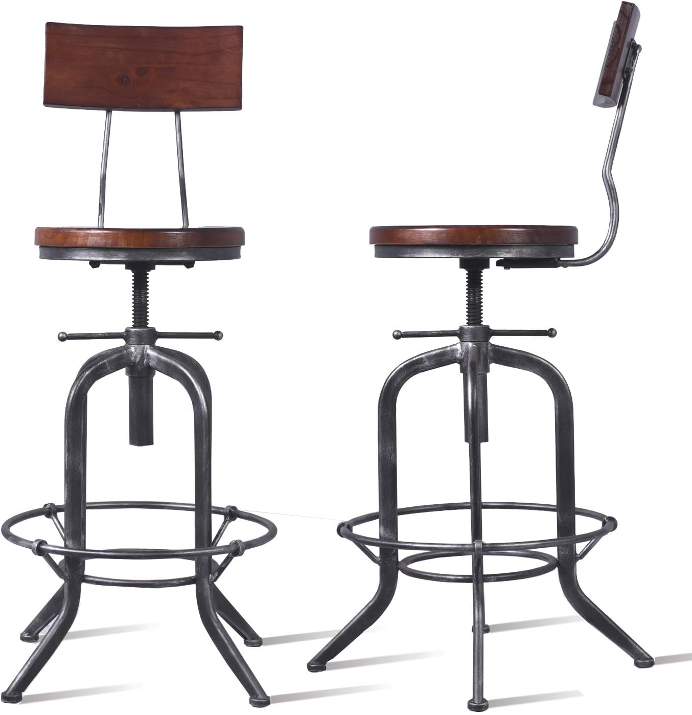 Industrial bar Stool with backrest Farmhouse bar Stool Swivel Stool Kitchen Island with Stool 20-27inch Adjustable Set of 2