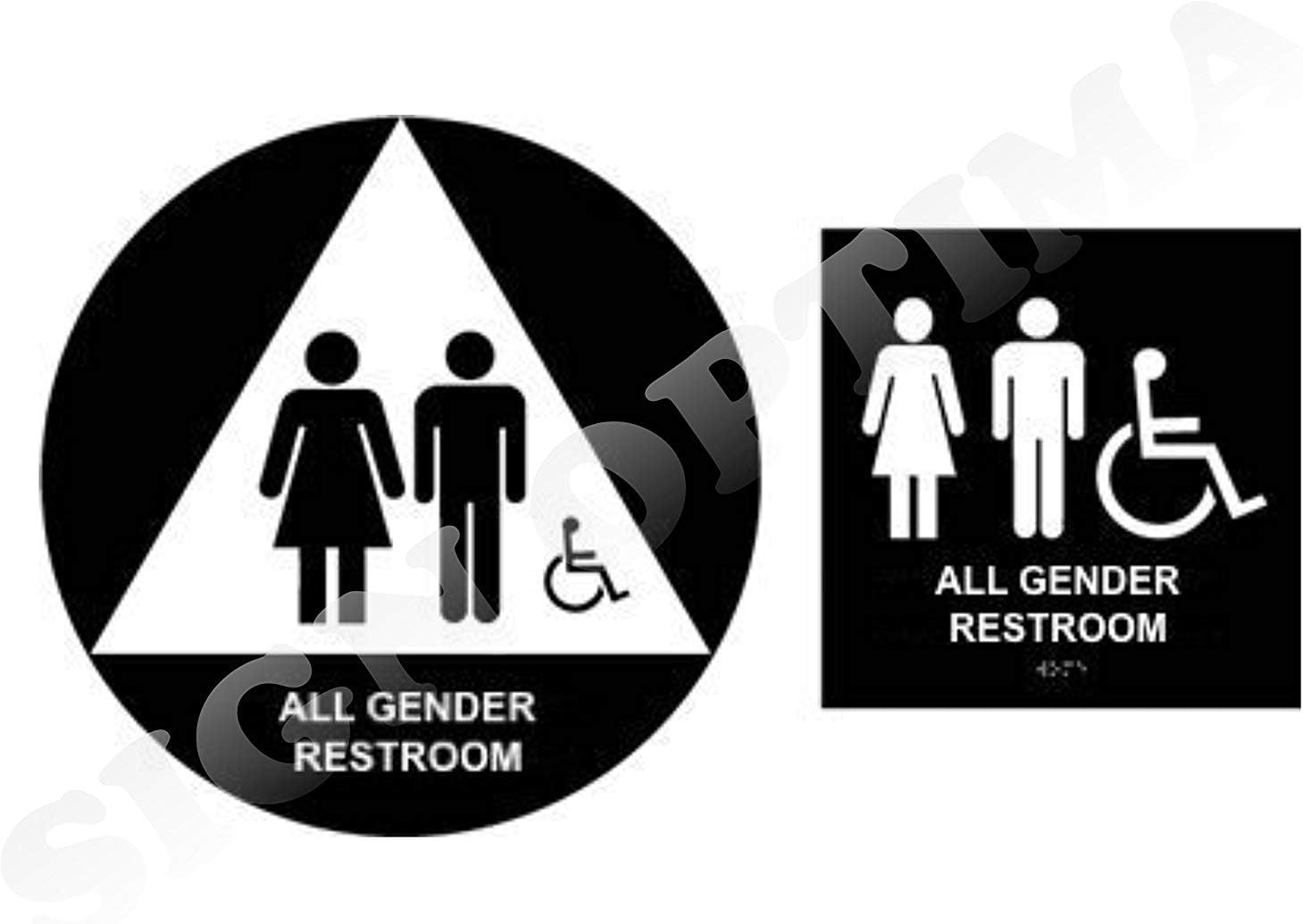 All Gender Restroom Sign Set, ADA Compliant,Acrylic Signs, Grade II Braille (Black) Pack of 2