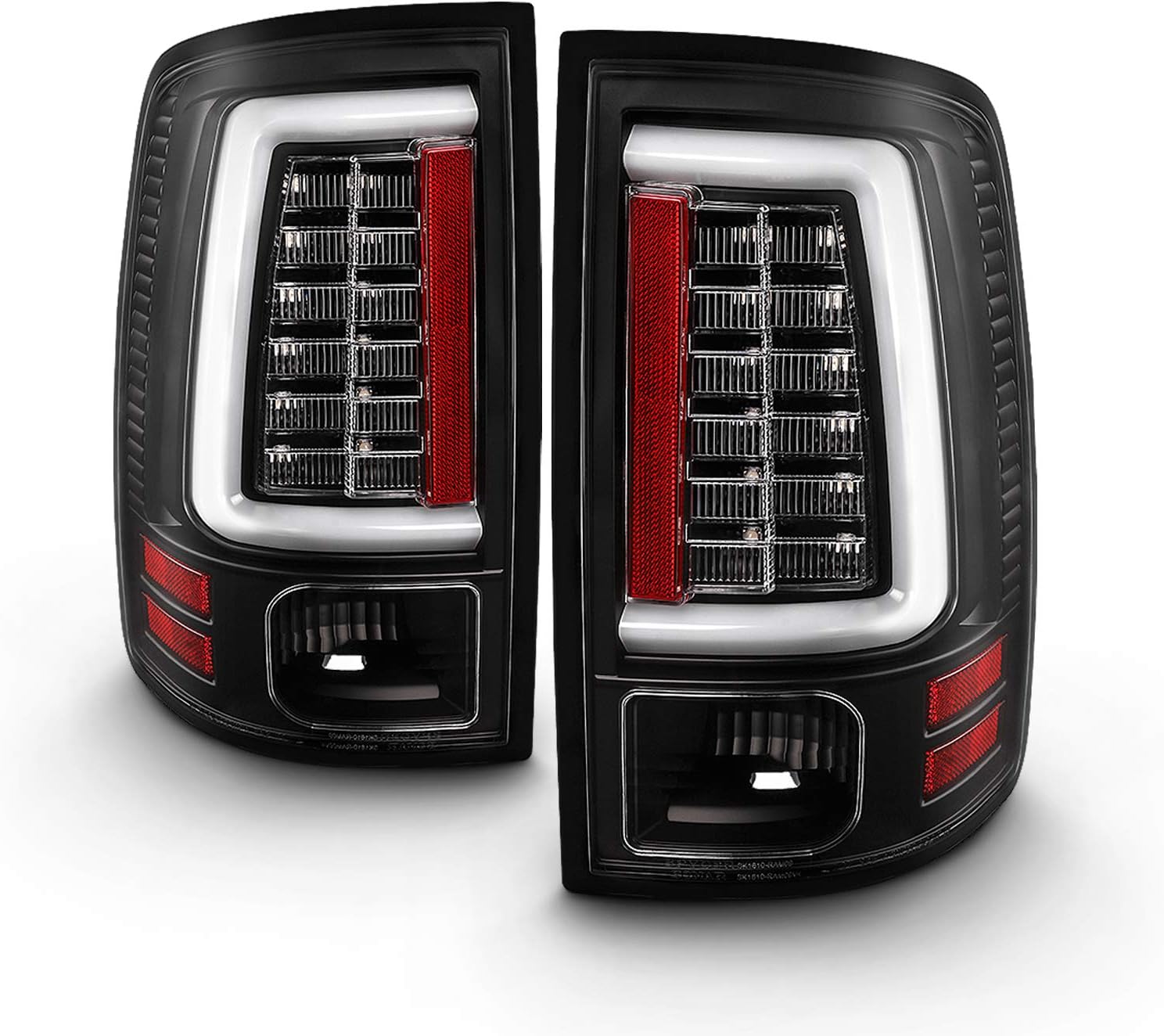 AKKON - Fits 2009-2018 Ram 1500 2010-2018 Dodge Ram 2500 | 3500 Lumiled LED Type [C-Tube Bar] Black Tail light Pair Left + Right