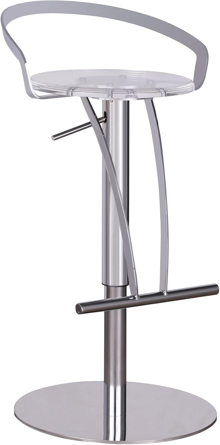 Chintaly Imports Acrylic Seat Metal Pneumatic-Adjustable Stool in Clear/Chrome