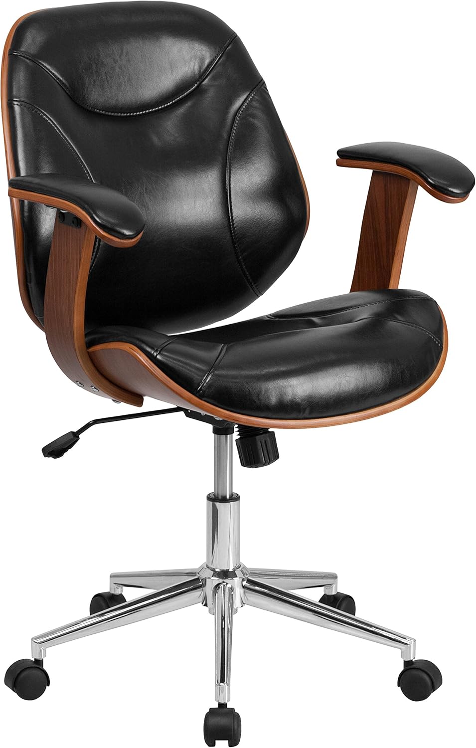 Flash Furniture Mid-Back Black LeatherSoft Executive Ergonomic Wood Swivel Office Chair with Arms