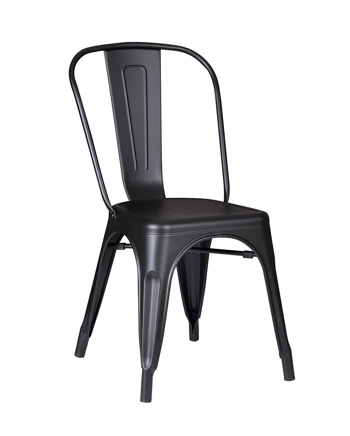 18x22 Matte Black Metal Dining Chair with Back in A Set of 2