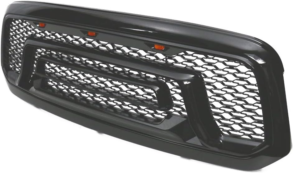 IKON MOTORSPORTS, Grille Compatible With 2013-2018 Dodge Ram 1500, 2019-2022 Ram 1500 Classic Rebel Style Front Bumper Hood Mesh Grill Matte Black (NO