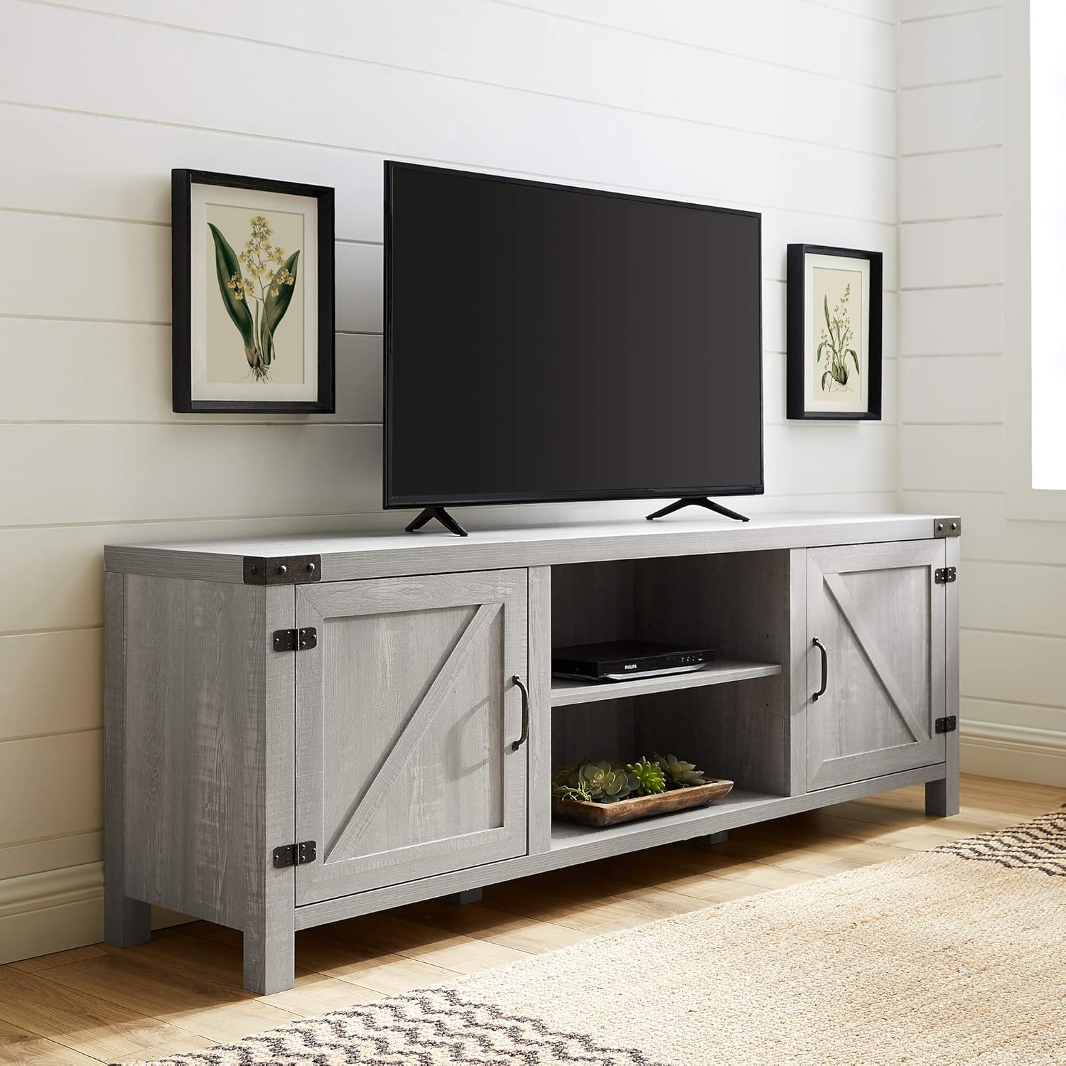 Home Accent Furnishings Tucker 70 Inch Barn Door TV Console in Stone Grey