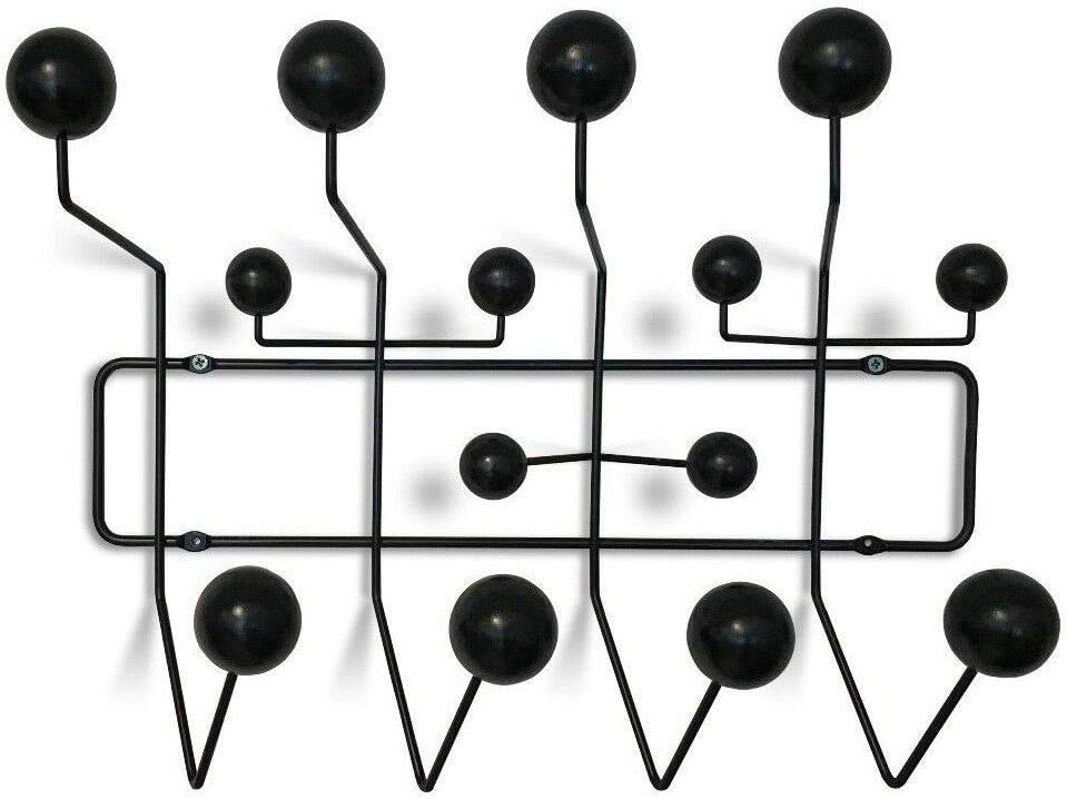 Decorific NYC Mid-Century Minimalist Coat Rack, Walnut Wood, 14 Prongs (Black Frame, Light Walnut Wood)