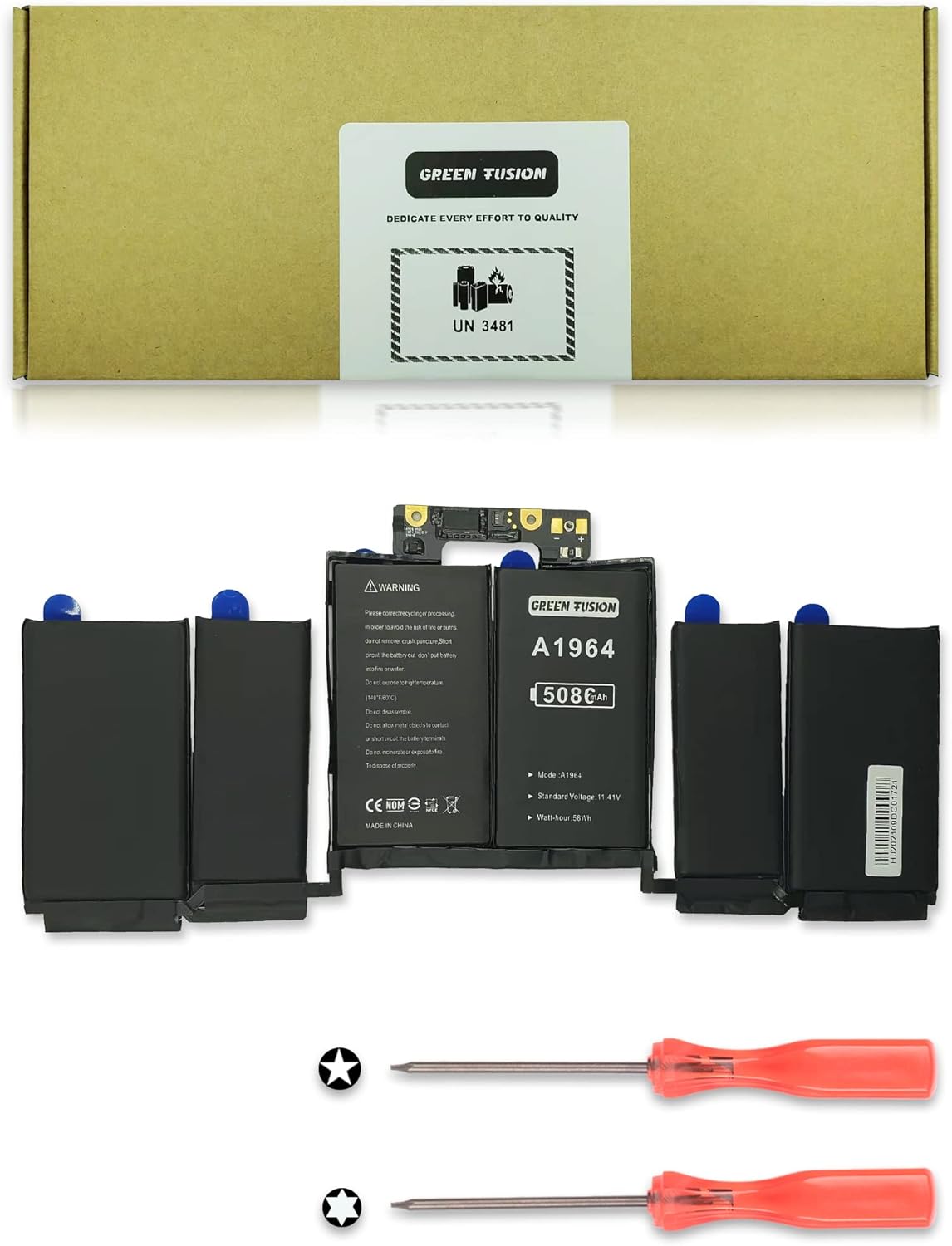 A1964 Laptop Battery for MacBook Pro 13 Inch with Touch Bar A1989 Mid 2018 & Mid 2019 and A2251 (2020 Version), 58Wh 11.4V, with Repair Toolkit, Electronic User Manual