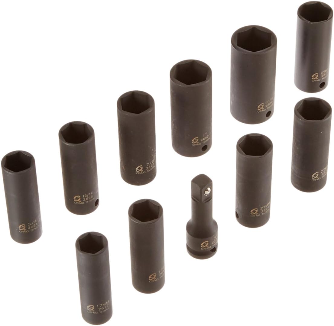 Sunex 2611 1/2-Inch Drive Extra Thin Wall Deep Impact Socket Set
