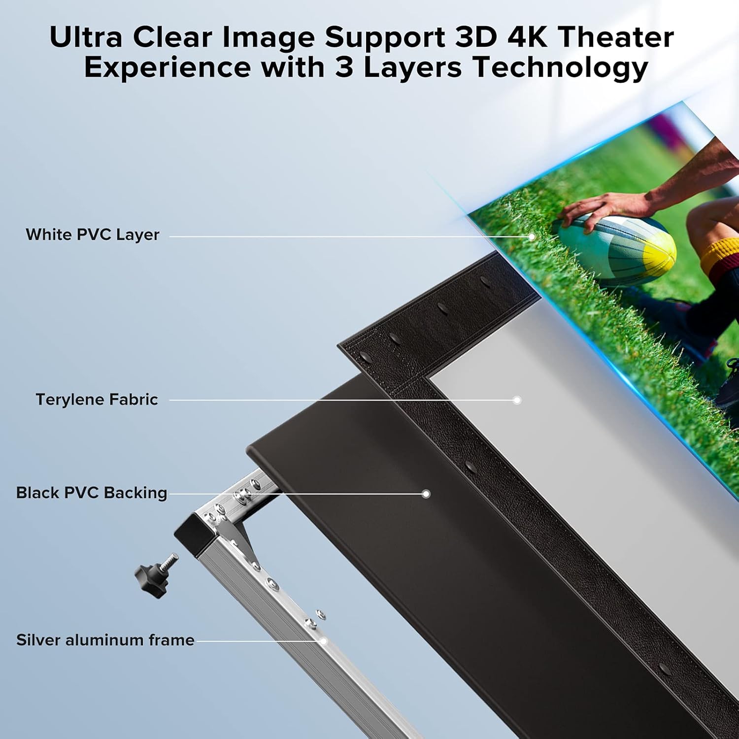 Projector Screen and Stand 135 inch Outdoor Projector Screen with Stand Upgraded PVC 3 Layers with Black Backing 4K HD 16:9 Projection Screen, Portable Front Movie Screen for Home Theater Backyard