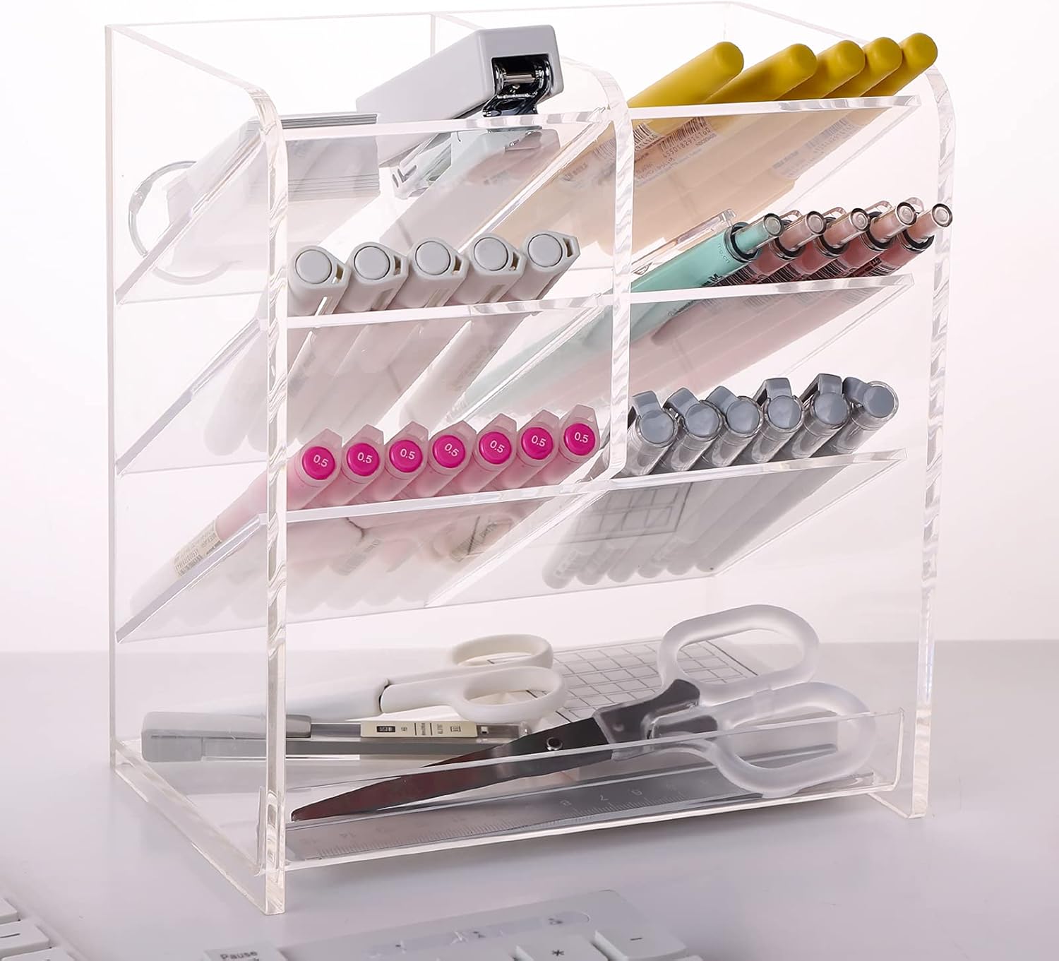 SANRUI Clear Acrylic Magazine File Holder with 3 Vertical Compartments File Organizer for Desk Pack of 2