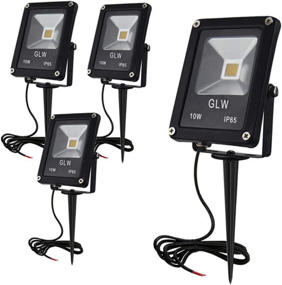 GLW 10W LED Landscape Lights 12V Low Voltage Outdoor Spotlights Warm White 3000K IP65 Waterproof with Spike Stand for Garden,Yard,Deck,Step [4 Pack]