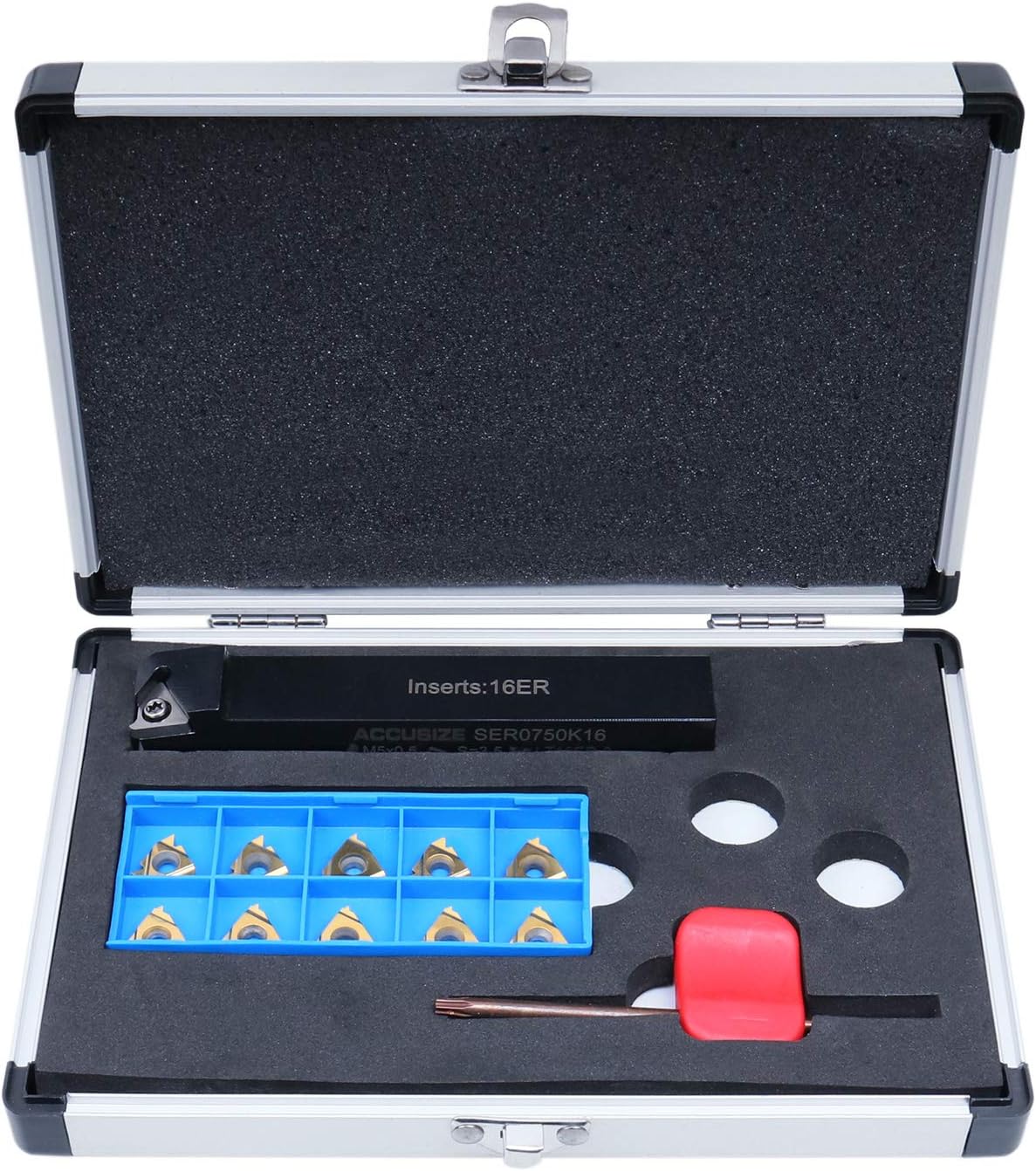 Accusize Industrial Tools 3/4'' Shank Indexable Thread Tool Set, 12Pcs Un External Thread Right, 0028-0283