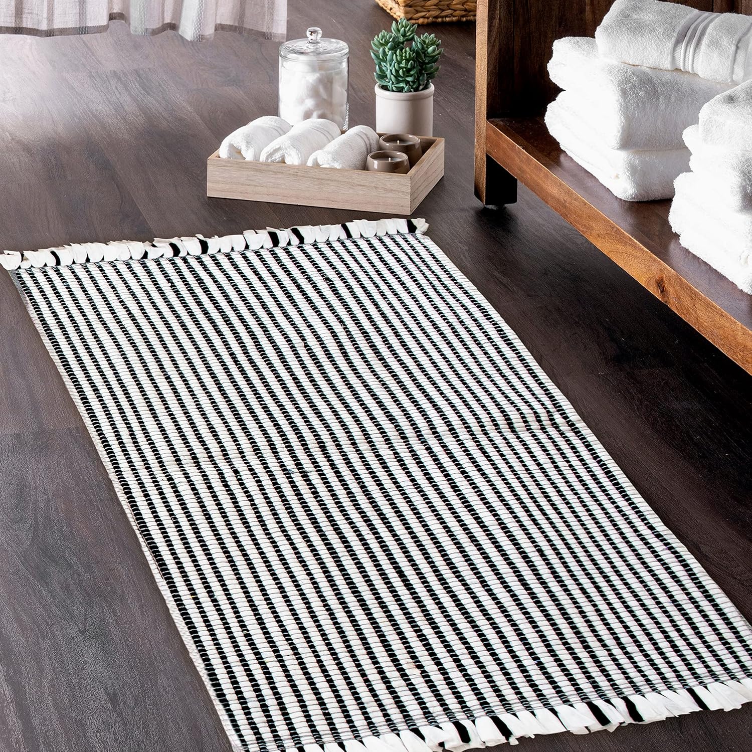 CHARDIN HOME Farmhouse Rag Rug Denim Blue| Boho Area Rug 5x8 feet | Cotton Hand Woven Chindi Rug | Perfect for Living Rooms, Kitchens, Bathroom, bedrooms | Blue with Accents of White & Beige