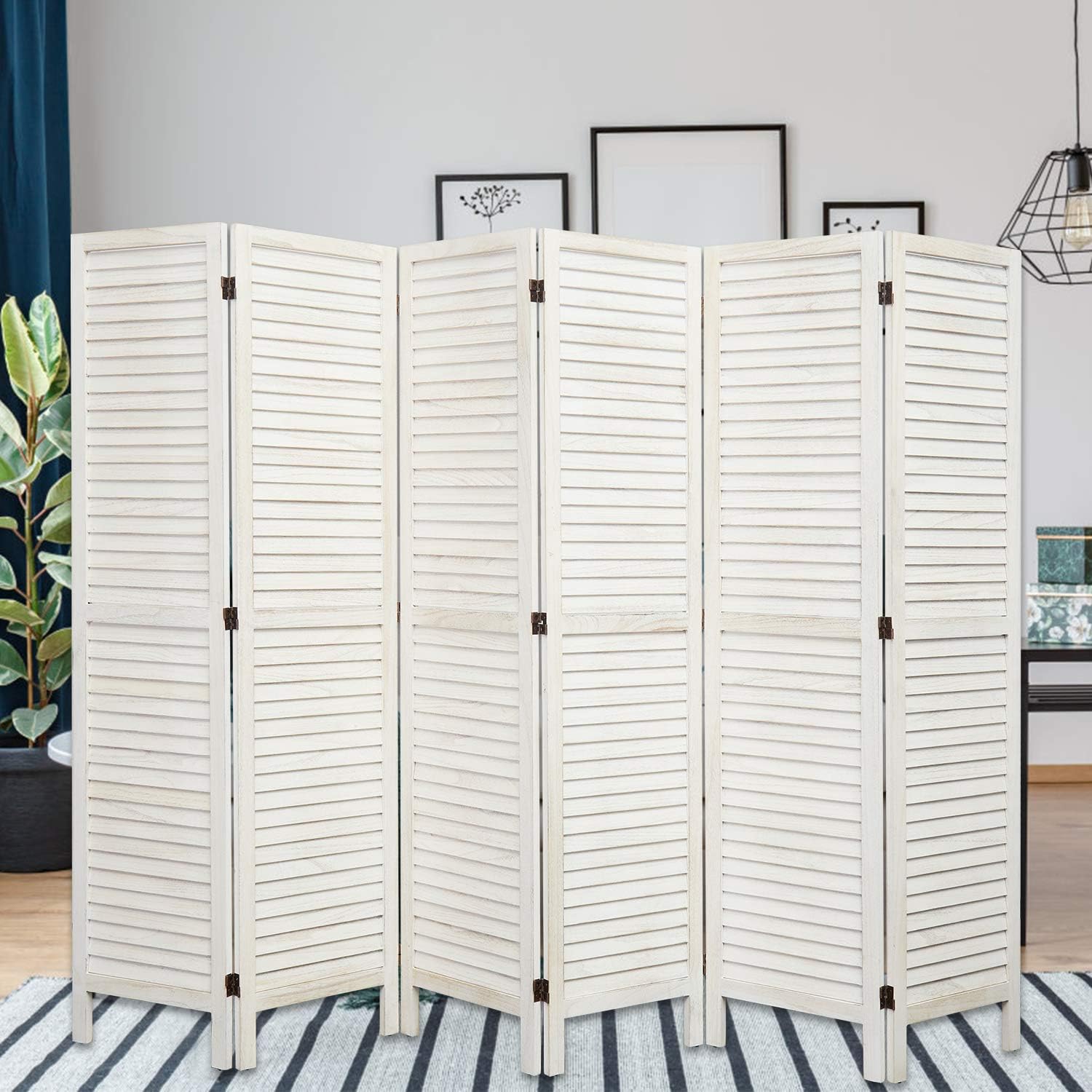 6 Panel Wooden Room Divider Folding Freestanding Privacy Screen Home Furniture Indoor for Home Restaurant Bedroom White