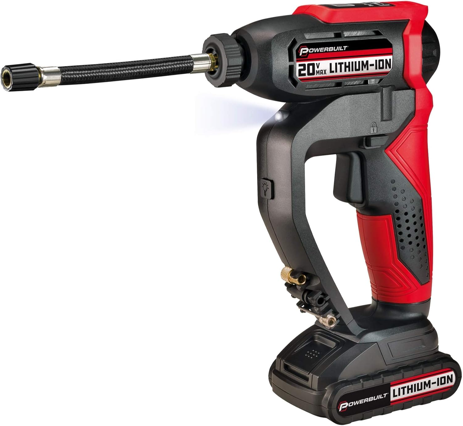 Powerbuilt 20V Lithium-Ion Cordless Tire Inflator Inflates Tires, Camping Gear, Sports Balls up to 150 PSI, Set and Forget Auto Shut-Off at Target PSI, Lighted Digital Display Shows PSI - 240215 Pack of 2