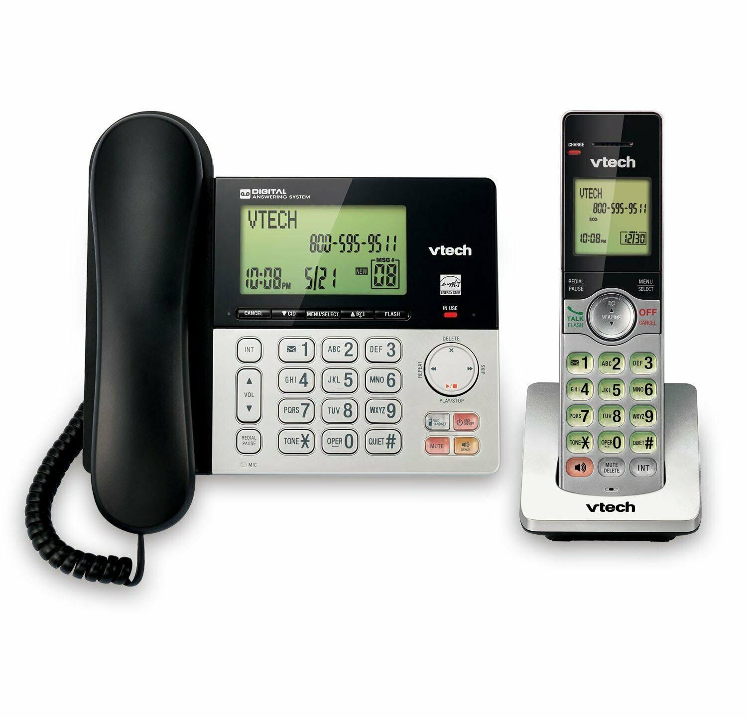 Vtech CS6949 Dect 6.0 Expandable Corded/Cordless Answering System, Silver/Black