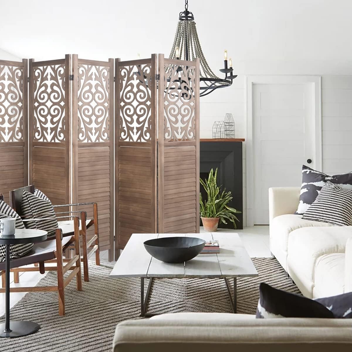 Rose Home Fashion RHF 5.6 ft. Tall- Cutout Room Divider,Double Hinged, Folding Room Dividers,Panel Screen, Room Dividers and Folding Privacy Screens, Free Standing,(6 Panel,Brown)