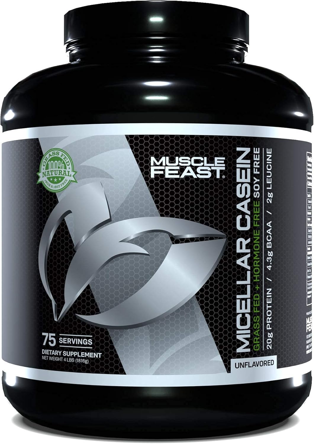 Muscle Feast Micellar Casein Protein, All Natural Pasture Raised Hormone Free Soy Free, Unflavored, 4lb Pack of 2