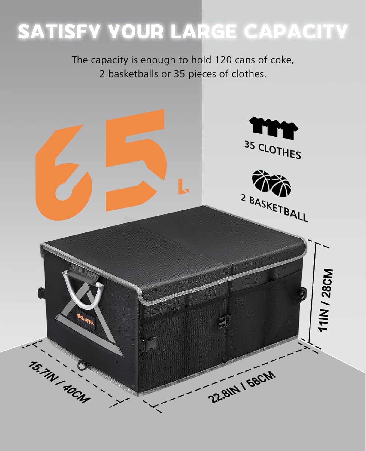 MIKKUPPA Trunk Organizer -1680D Trunk Organizer with Lid & 2 Storage Bags, Car Trunk Organizer for Car SUV Auto Truck Van with Reflective Strip & Aluminum Alloy Handles and Non Slip Bottom (Black)