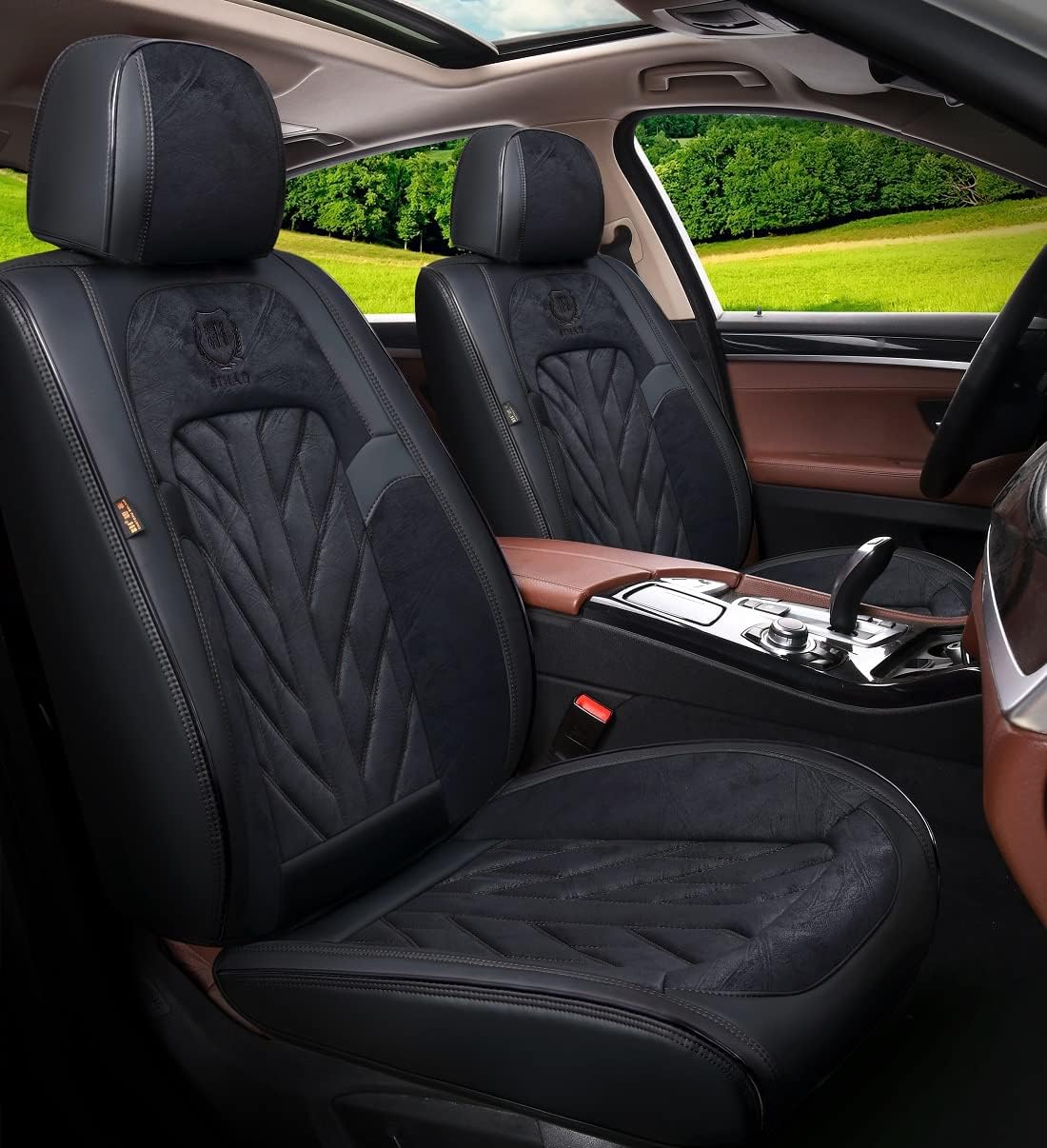 MM01 Seat Covers 5-Seater Full Set, Universal Type, Suitable for Most Cars,Cars,SUV, Pickup Ttrucks, Airbags CompatibleCar Seat Cushion Protectors (Black&Pink)