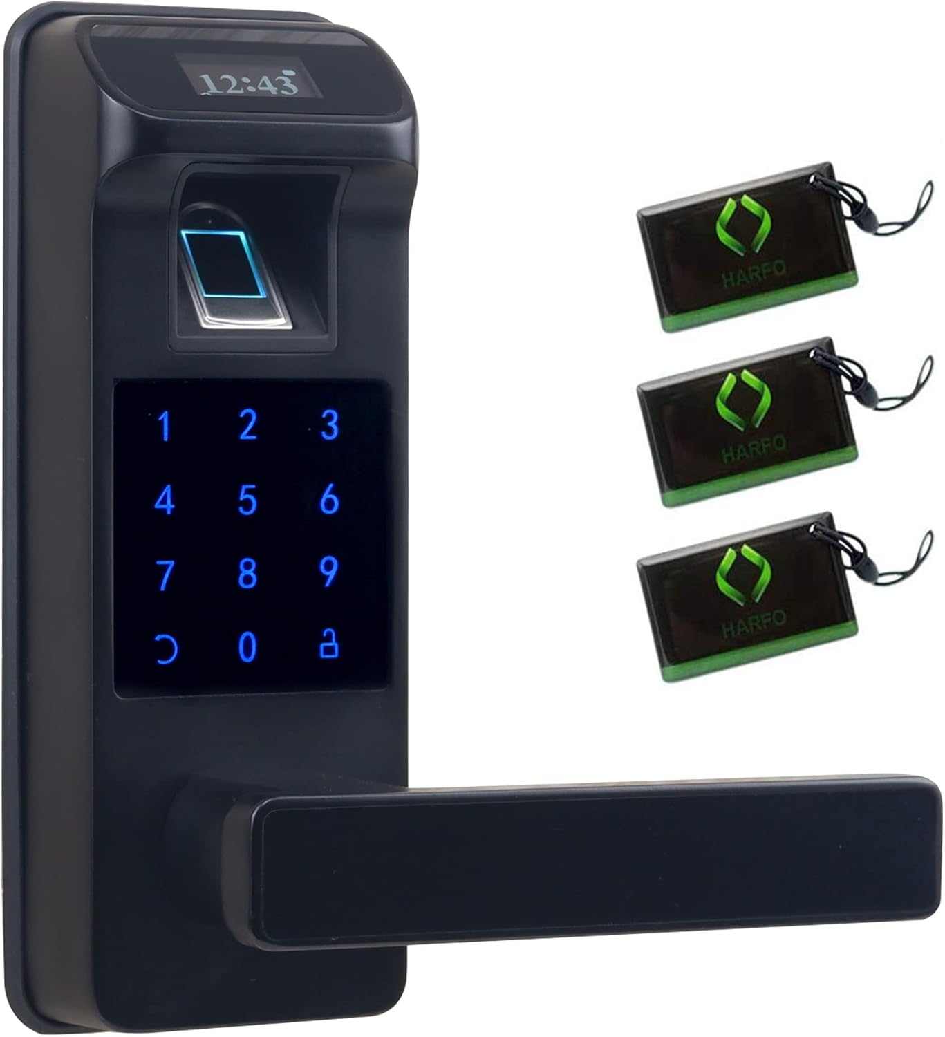 HARFO Fingerprint Door Lock, Keyless Entry Door Lock with Touchscreen and OLED Display, Keyless Entry Door Lock, Door Lock with Keypad, Passcode Smart Lock for Office Home (Black)