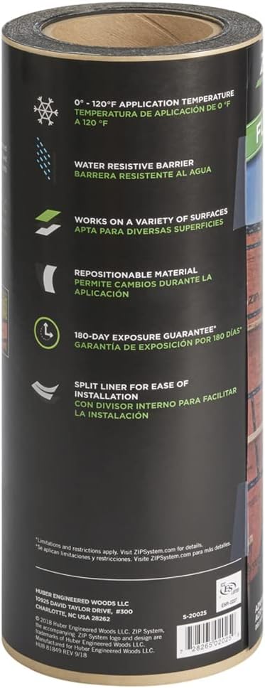 Huber ZIP System Flashing Tape | Self-Adhesive Flashing for Structural Panels, Doors-Windows Rough Openings | 12 inch x 50 feet Pack of 2