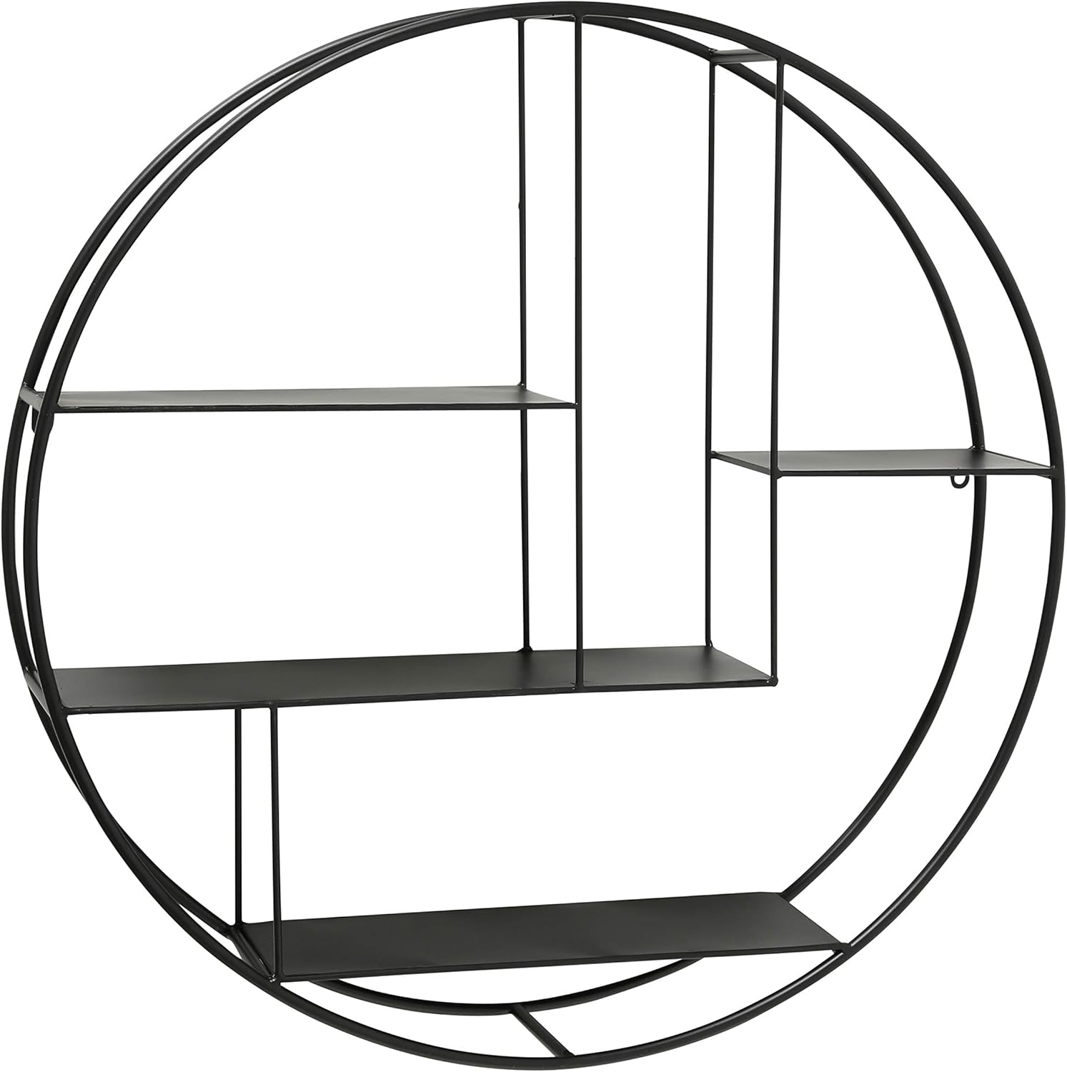 WHW Whole House Worlds Industrial Round Metal Wall Shelf, 4 Levels, Floating, Scandi Contemporary Style, Black Iron, 29 Inches Diameter