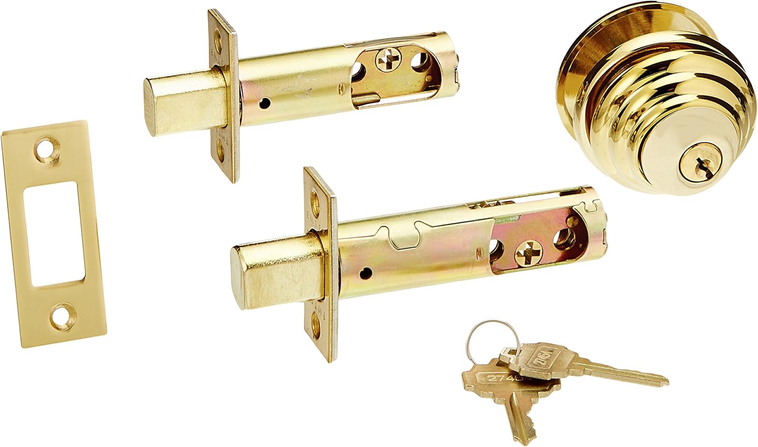 Solid Brass Single Cylinder Low Profile Deadbolt Polished Brass with 2 3/8