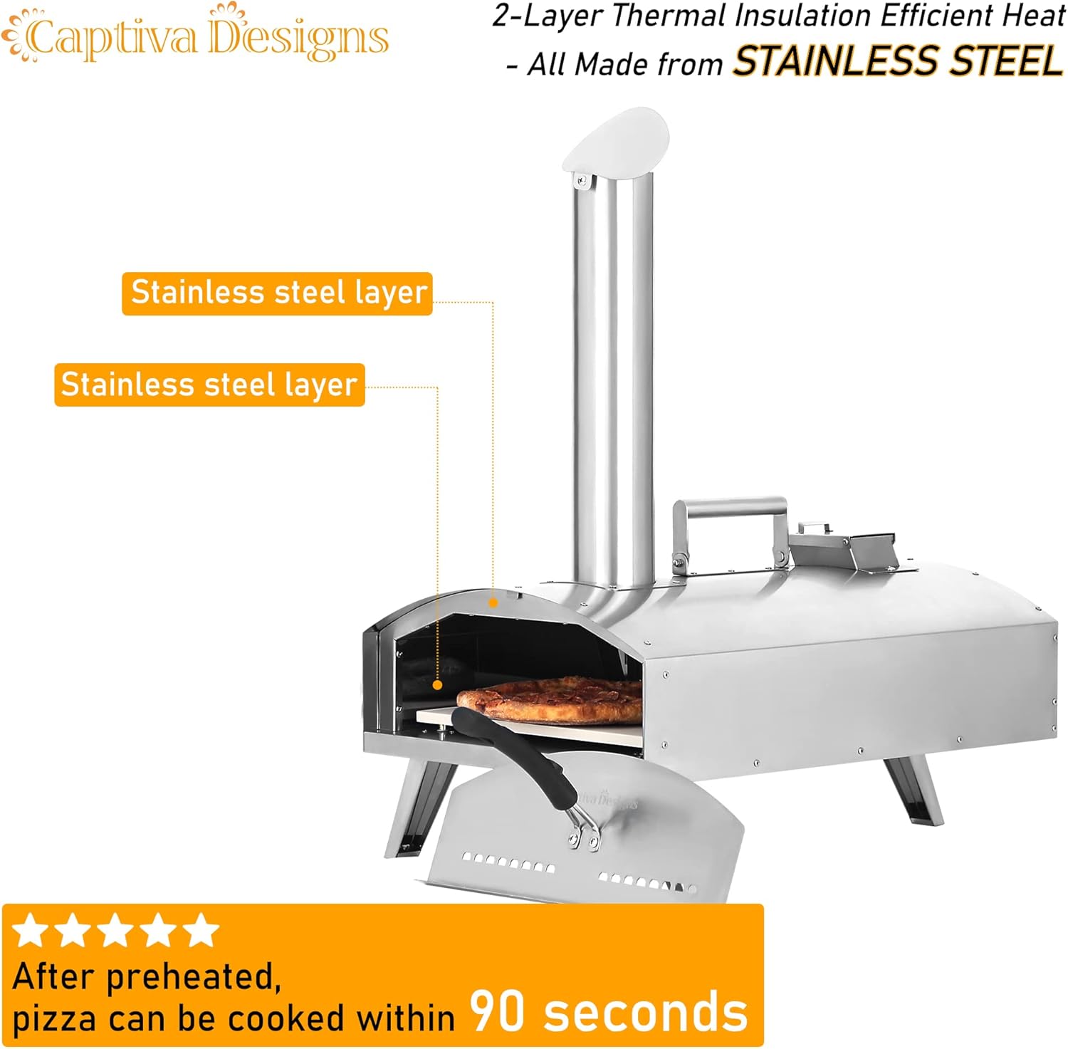 Captiva Designs Portable Outdoor Pizza Oven,Stainless Steel Pizza Oven for 12