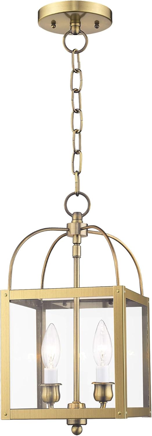 Livex Lighting 4041-04 Milford 2-Light Convertible Hanging Lantern/Ceiling Mount, Black