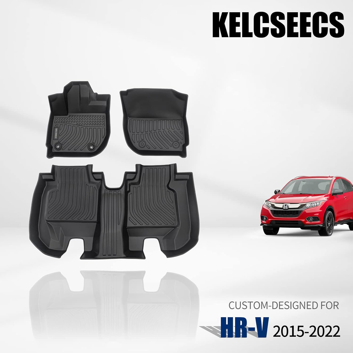 KELCSEECS Floor Mats Custom for Honda HR-V 2016-2022 Waterproof Car Mats All Weather Guard Odorless Heavy Duty TPE Automotive Floor Liners HRV Accessories Front& Rear Row Full Set Black