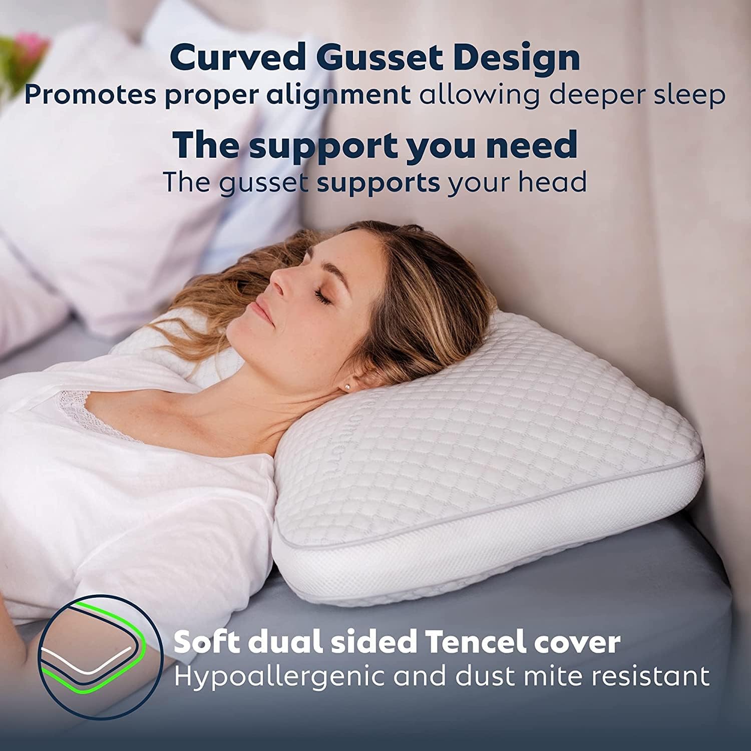 PureComfort Curved Pillow - Adjustable Side Sleeper Pillow for Neck and Shoulder Pain - Cervical Contour Pillow for Sleeping - Memory Foam Loft Pillow for Back or Side Sleepers