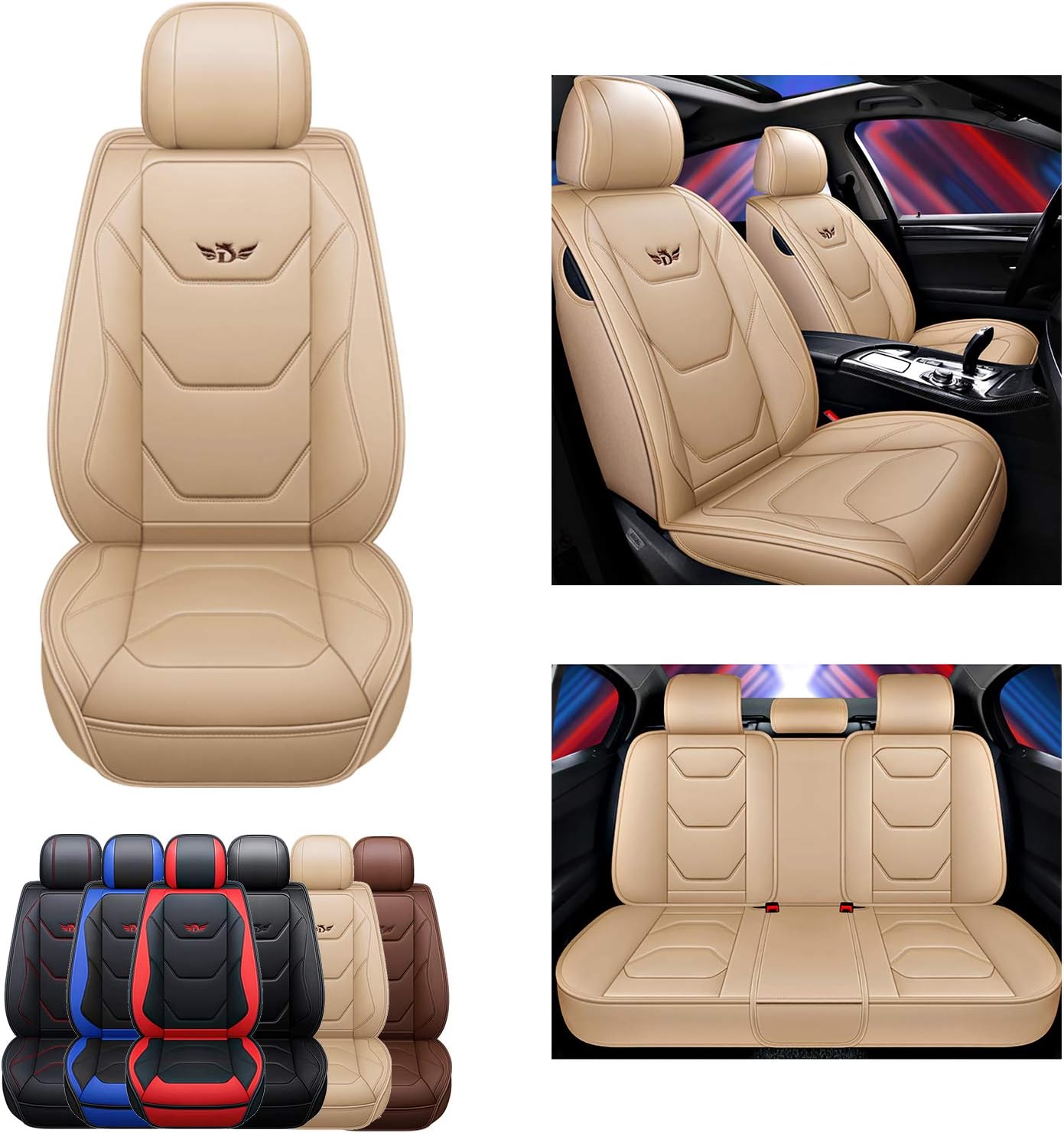 SOGLOTY Leather Car Seat Covers Auto Front Rear Cushion Cover for Cars SUV Pick-up Truck Seat Protector Fit Set for Auto Interior Accessories with Airbags Compatible (Front Rear, Black)