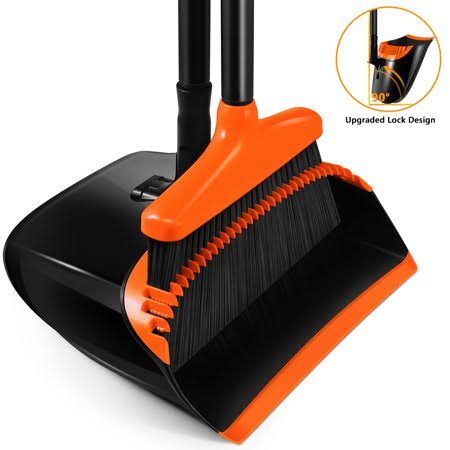 Homemaxs Broom and Dustpan Set Extendable Broomstick and Dust Pan for Home(Black and Orange)