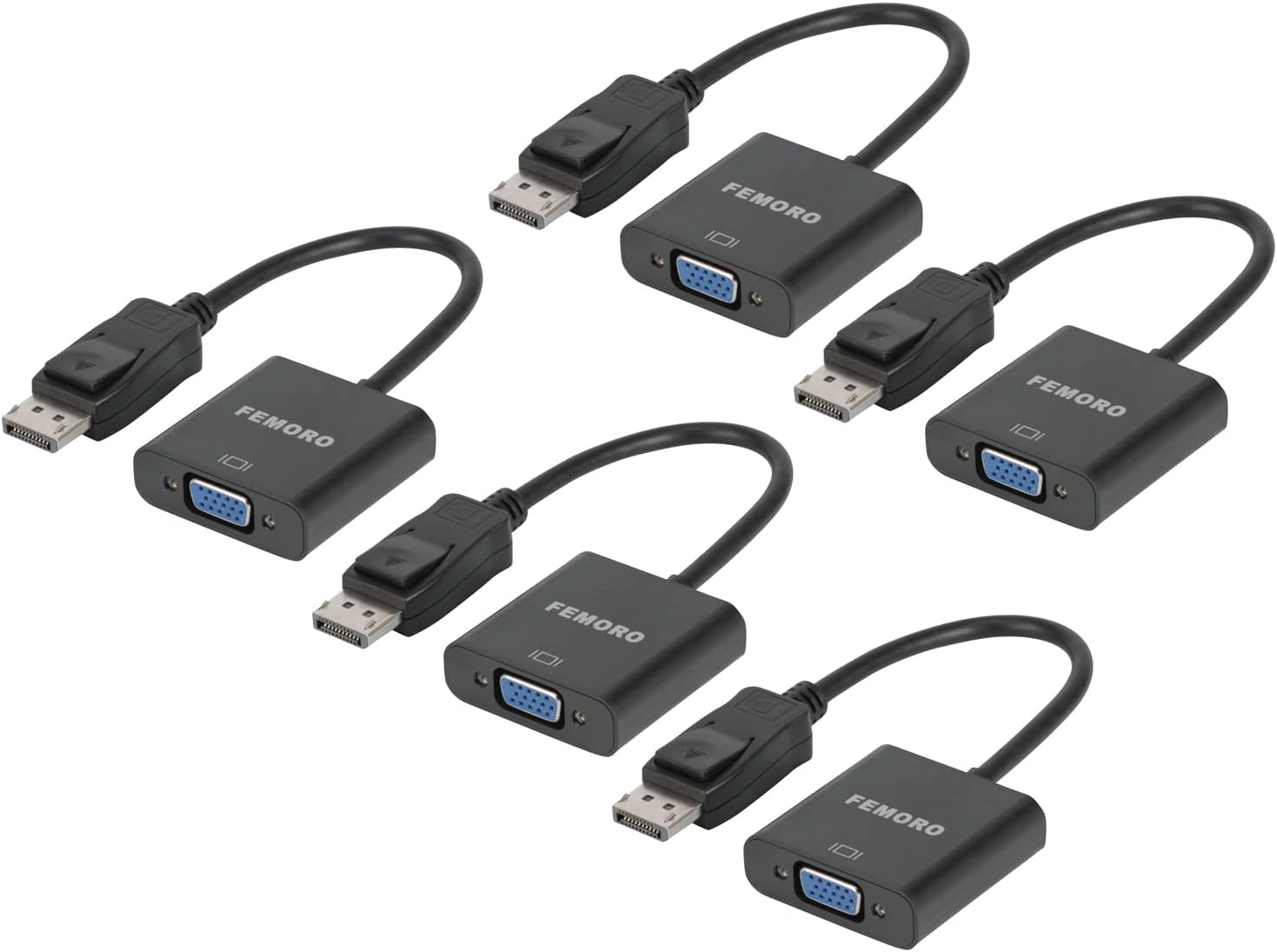Display Port to VGA Adapter 5-Pack 1080P Video Converter, FEMORO Displayport DP to VGA Adapter Male to Female Connector (DP to VGA)