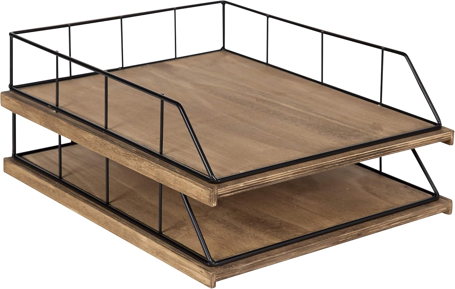 Kate and Laurel Benbrook Stacked Metal and Wood Letter Trays, White and Gold Pack of 2