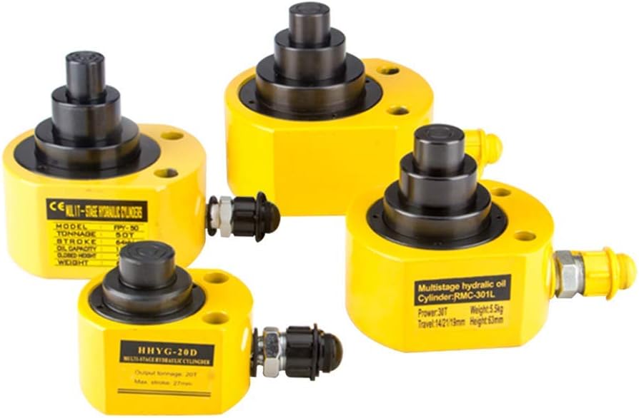 CGOLDENWALL Hydraulic Jack 20T Triple Sections Ultra-Thin Hydraulic Cylinder Height: 57mm Total Stroke: 30mm