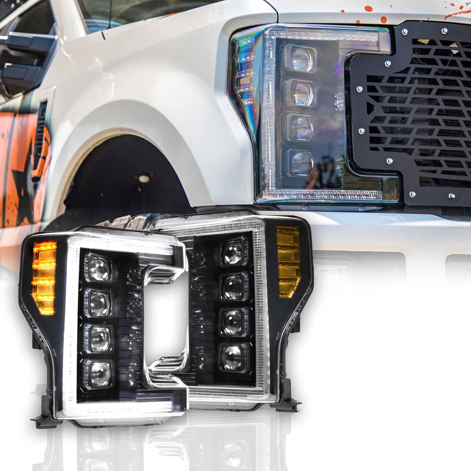 Morimoto XB LED Headlights (White DRL), Fits 2017-2019 Ford Super Duty, Plug and Play Housing Upgrade, DOT Approved LED Assembly with Switchback Sequential Turn Signals & UV Coated Lens (1x LF503-ASM)