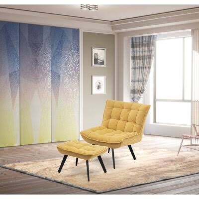 Modern Soft Velvet Material Large Width Accent Chair Leisure Chair TV Chair Bedroom Chair with Ottoman Black Legs for Indoor Hom