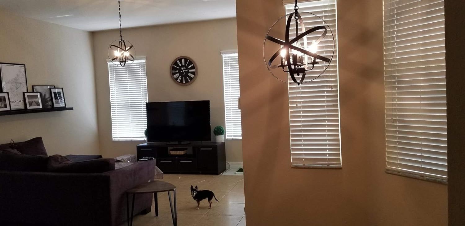 Lika 4-Light Farmhouse Chandeliers, Rustic Industrial Light Fixture with Spherical Shade, Black Pendant Lighting for Dining Room, Kitchen Island, Foyer (4-Light,Black)