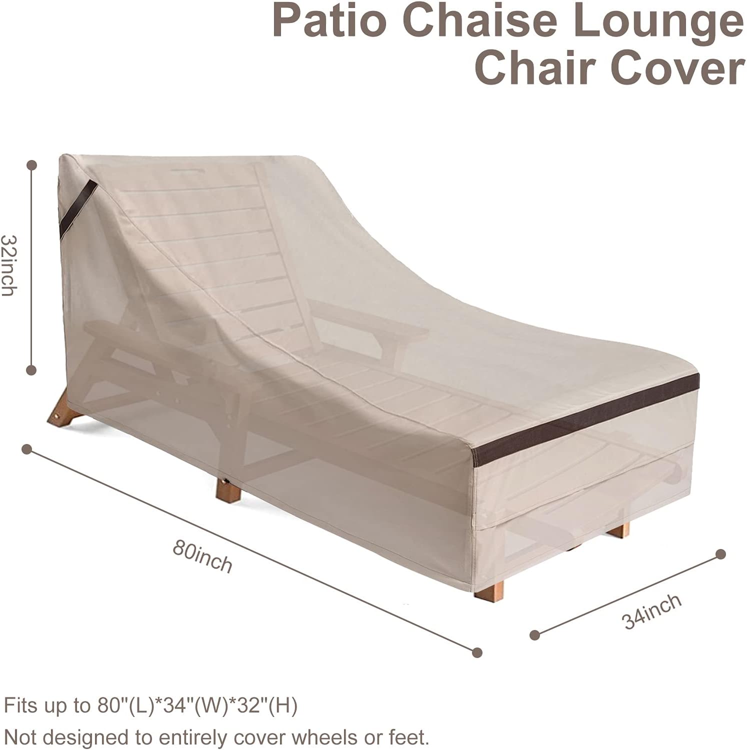 Patio Chaise Lounge Chair Cover Set of 2, Outdoor Lounge Covers Waterproof 80inch Begie Patio 2 Pack Pool Chair Covers Waterproof UV-Resistant Windproof Dustproof